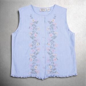 Tantrums Pastel Blue Embroidered Sleeveless Shirt